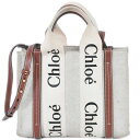 本物 クロエ Chloe ウッディ スモール 2WAY ショルダーバッグ ハンドバッグ ポシェット キャンバス ベージュ ブラウン バッグ 中古・