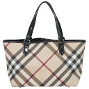 本物 バーバリー BURBERRY ノバチェック チェック トートバッグ ハンドバッグ PVC ベージュ ブラック バッグ 中古