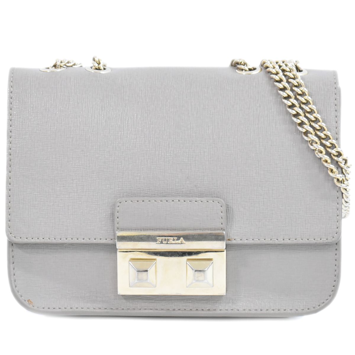 本物 フルラ FURLA メトロポリス チェーン ショルダーバッグ ポシェット レザー グレー Metropolis バッグ 中古