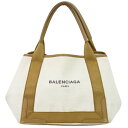 本物 バレンシアガ BALENCIAGA ネイビー カバス S トートバッグ ハンドバッグ キャンバス ベージュ ブラウン 339933 Navyy Cabas バッグ 中古