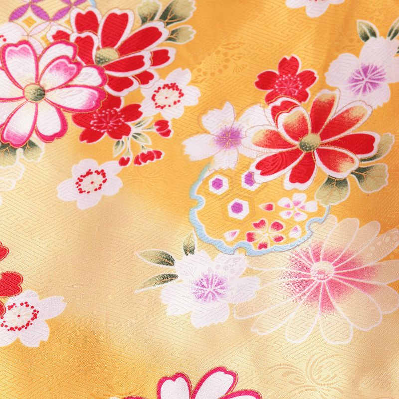 【レンタル】七五三 3歳 100サイズ 女の子 レンタル 着物 被布 黄色 コスモス 桜 (6043)