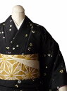 【レンタル】着物 レンタル 春秋冬用 レディース 袷 小紋 セット「Mサイズ」黒・小蝶 (1016)