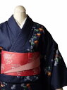 【レンタル】着物 レンタル 春秋冬用 レディース 袷 小紋 セット「Mサイズ」紺・朝顔 (1037)