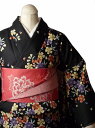 【レンタル】着物 レンタル 春秋冬用 レディース 袷 小紋 セット「Mサイズ」黒・紺・なでしこ (1038)