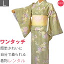 【レンタル】着物 レンタル 春秋冬用 レディース 袷 小紋 セット「Lサイズ」薄緑・束ね熨斗 (1092)