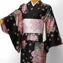 【レンタル】着物 レンタル 春秋冬用 レディース 袷 小紋 セット「Lサイズ」黒・桜・疋田 (1095)
