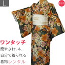 【レンタル】着物 レンタル 春秋冬用 レディース 袷 小紋 セット「Lサイズ」緑・なでしこ・桜 (1110)