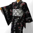 【レンタル】着物 レンタル 春秋冬用 レディース 袷 小紋 セット「Mサイズ」黒・桜・モノトーン (1124)