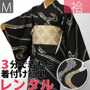 【レンタル】着物 レンタル 春秋冬用 レディース 袷 小紋 セット「Mサイズ」紫・ススキ (1429)
