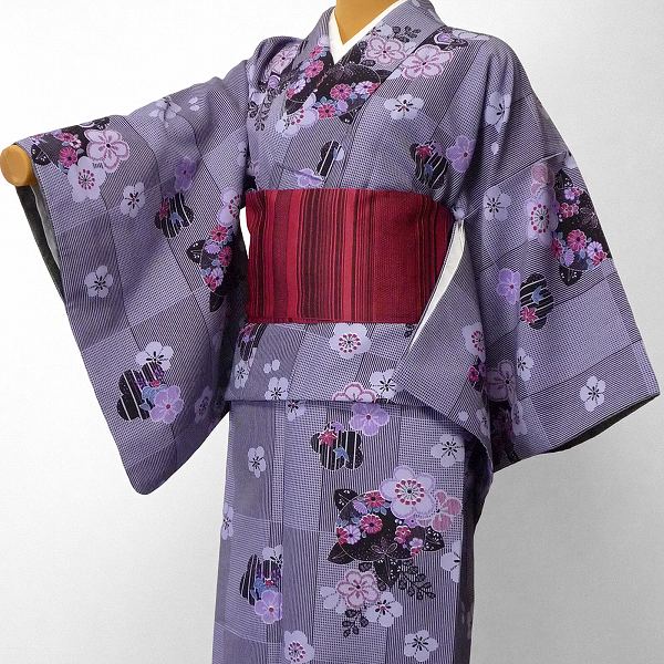 Rakuten - 【レンタル】着物 レンタル 春秋冬用 レディース 袷 小紋 セット「Lサイズ」紫・市松・橘 (1142)