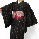 【レンタル】着物 レンタル 春秋冬用 レディース 袷 小紋 セット「Sサイズ」黒・小バラ (1165)