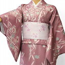 【レンタル】着物 レンタル 春秋冬用 レディース 袷 小紋 セット「Mサイズ」濃ピンク・桜・藤 (1216)