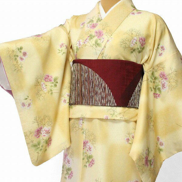 【レンタル】着物 レンタル トールサイズ 春秋冬用 レディース 袷 小紋 セット「XLサイズ」ベージュ・牡丹 (1221)
