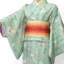 【レンタル】着物 レンタル 春秋冬用 レディース 袷 小紋 セット「Sサイズ」緑・柳・ユリ (1225)