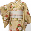【レンタル】着物 レンタル 春秋冬用 レディース 袷 小紋 京袋帯(白) セット「Mサイズ」ベージュ・菊和服 レンタル (1106b)