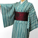 【レンタル】〔着物 レンタル〕「XLサイズ」hiromichi nakano 緑・縦縞(春秋冬用/女性用レディース袷) おしゃれ モダン (1296)