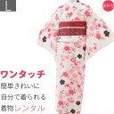【レンタル】着物 レンタル 春秋冬用 レディース 袷 小紋 名古屋帯 セット「Lサイズ」白・なでしこ 旅行 街歩き (1101a)