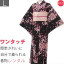 【レンタル】着物 レンタル 春秋冬用 レディース 袷 小紋 袋帯 セット「Lサイズ」黒・細桜 (1113a)