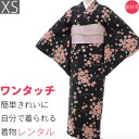 【レンタル】着物 レンタル 春秋冬用 レディース 袷 小紋 袋帯 セット「XSサイズ」黒・夜桜 (1153a)