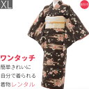【レンタル】着物 レンタル 春秋冬用 レディース 袷 小紋 袋帯 セット「XLサイズ」黒・吹寄 (1235a)