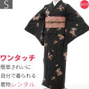 【レンタル】着物 レンタル 春秋冬用 レディース 袷 小紋 京袋帯 セット「Sサイズ」墨色・破れ麻葉 (1424a)