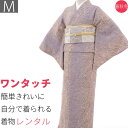 【レンタル】着物 レンタル 春秋冬用 レディース 袷 小紋 京袋帯 セット「Mサイズ」紫・ススキ (1428a)