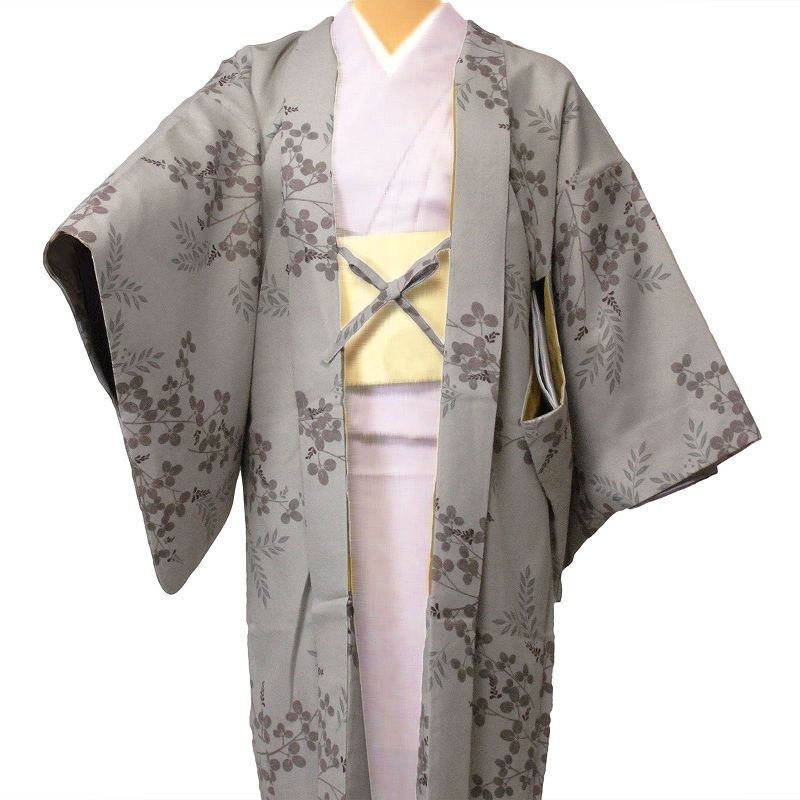 Haori - 【レンタル】羽織 レンタル（女性用・レディース）「フリーサイズ／Fサイズ」グレー・萩(着物・はおりレンタルオプション) (c715)