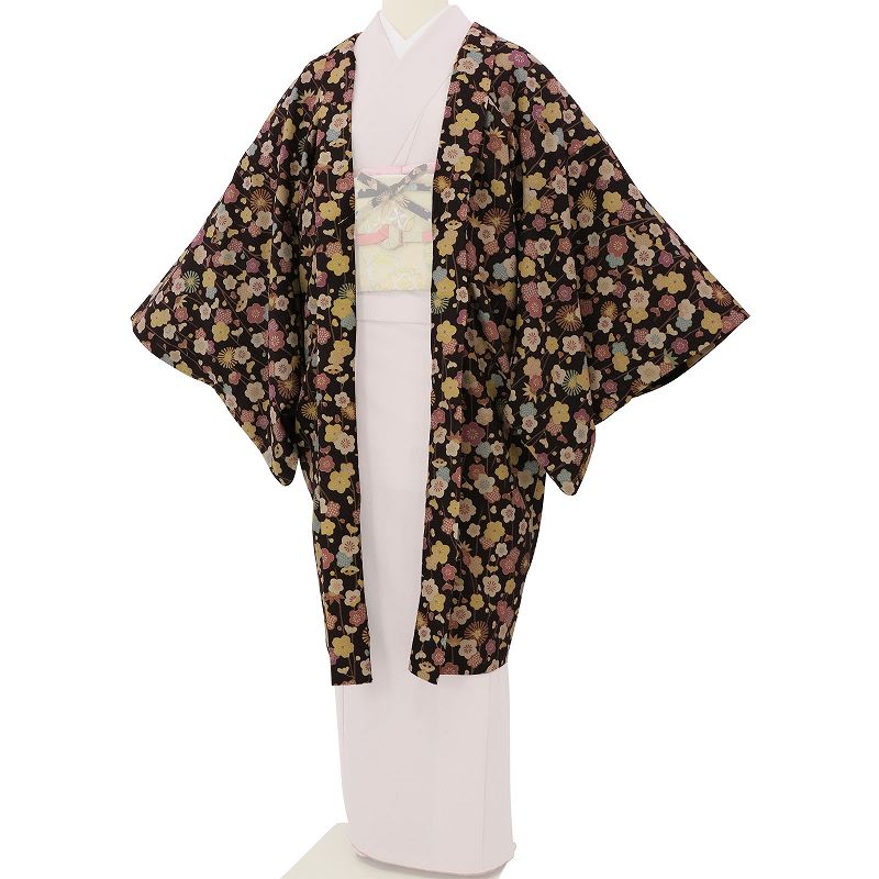 Haori - 【レンタル】羽織 レンタル オプション 茶色・小花尽くし文 フリーサイズ (c746)