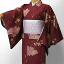 【レンタル】〔着物 レンタル〕単衣 レンタル(初夏・初秋用/女性用レディース単衣セット)「Sサイズ」赤・桜紅葉 (3004)