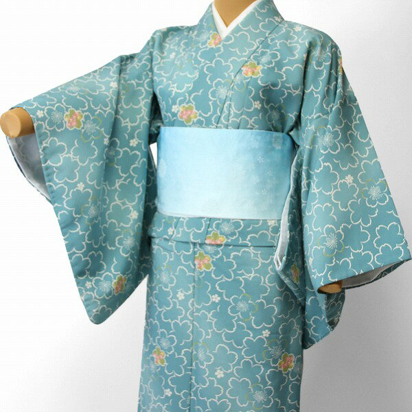 Rakuten - 【レンタル】〔着物 レンタル〕単衣 レンタル(初夏・初秋用／女性用レディース単衣セット)「Sサイズ」青緑・桜 (3008)