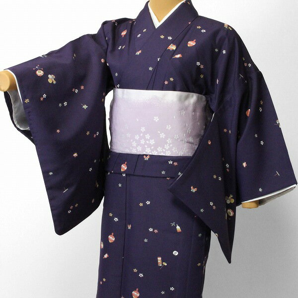 【レンタル】〔着物 レンタル〕単衣 レンタル(初夏・初秋用/女性用レディース単衣セット)「Sサイズ」紺・コマ (3009)