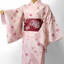 【レンタル】宅配レンタル 単衣着物セット「Sサイズ」ピンク・桜散らし(初夏・初秋用/女性用レディース単衣) (3053)