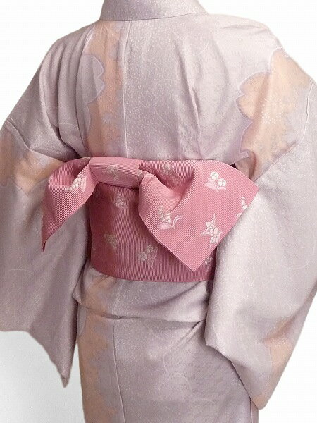 【レンタル】宅配レンタル 単衣着物セット「Mサイズ」ピンク・大桜取り(初夏・初秋用／女性用レディース単衣) (3059)