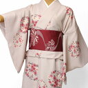 【レンタル】宅配レンタル 単衣着物セット「Mサイズ」ピンク・桜花輪(初夏・初秋用/女性用レディース単衣) (3060)
