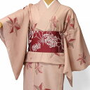 【レンタル】宅配レンタル 単衣着物セット「Lサイズ」ピンク・麻葉散らし(初夏・初秋用/女性用レディース単衣) (3061)