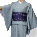 【レンタル】宅配レンタル 単衣着物セット「Mサイズ」水色・縦縞(初夏・初秋用/女性用レディース単衣) (3065)