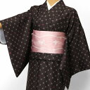【レンタル】宅配レンタル 単衣着物セット「Mサイズ」茶・星格子(初夏・初秋用/女性用レディース単衣) (3067)