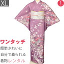 【レンタル】訪問着 レンタル トールサイズ「XLサイズ」紫 枝梅・菊 着物+袋帯 セット 着付け簡単自分で着られるワンタッチ着物 和服 レンタル 卒園式 (20...