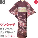 【レンタル】訪問着 レンタル「Sサイズ」茄子紺 牡丹・梅 着物+袋帯 セット 着付け簡単自分で着られるワンタッチ着物 和服 レンタル 七五三・式典・お祝い (2...