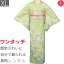 【レンタル】訪問着 レンタル トールサイズ「XLサイズ」ヒワ色 辻が花 着物+袋帯 セット 着付け簡単 ワンタッチ レンタル パーティー・結婚式・披露宴 (20...