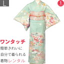 【レンタル】訪問着 レンタル「Lサイズ」エメラルドグリーン 菊・観世水文 着物+袋帯 セット 着付け簡単自分で着られるワンタッチ着物 和服 レンタル 卒園式・入...