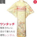 【レンタル】訪問着 レンタル「Lサイズ」クリーム色 菊・枝梅 着物+袋帯 セット 着付け簡単自分で着られるワンタッチ着物 和服 レンタル 七五三・卒園式・入学式...