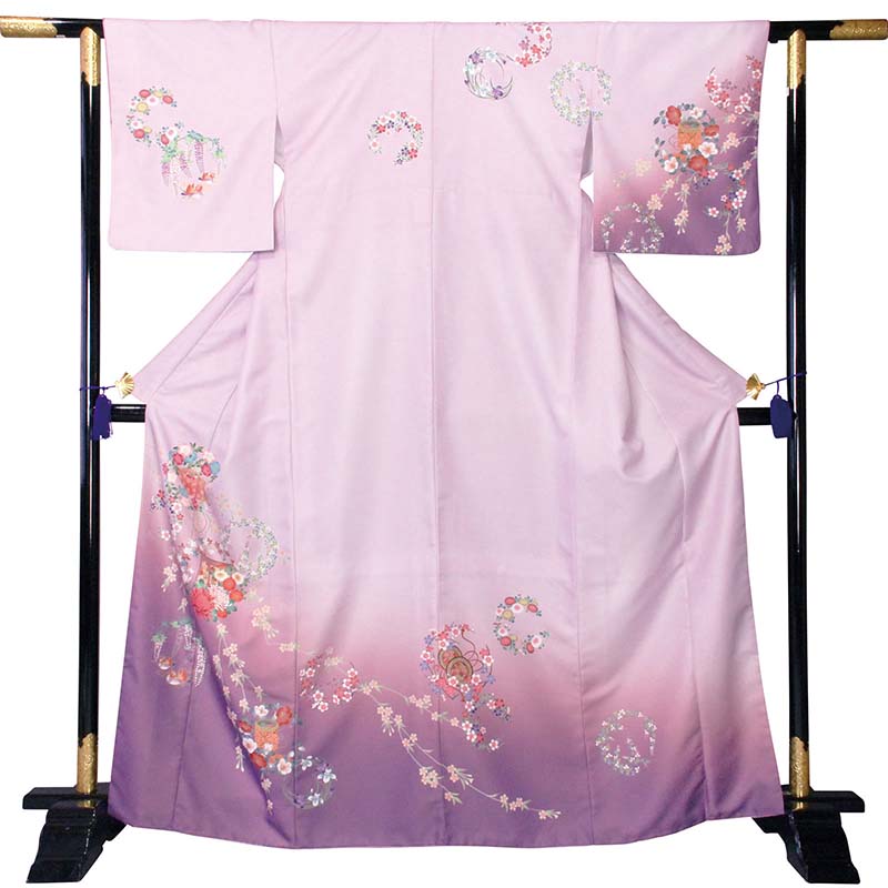 【レンタル】訪問着 レンタル パーティー 観劇 舞台衣装「Sサイズ」紫 花輪と几帳 着物+袋帯 セット ワンタッチ 着物 レンタル (2166a) 2