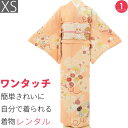 【レンタル】訪問着 レンタル 七五三 母 「XSサイズ」橙色 菊花束 紗綾型 着物 フルセット ワンタッチ 着物 (2285a)