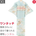 【レンタル】訪問着 レンタル 七五三 母 卒業式 入学式 「XLサイズ」パステルブルー 水色 丸菊取り 松竹梅 フルセット ワンタッチ 簡単 (2394a)