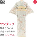 【レンタル】訪問着 レンタル 七五三 母 卒業式 入学式 お宮参り「XSサイズ」グレー ベージュ 桜づくし 花菱 フルセット ワンタッチ 簡単 (2445a)