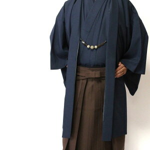 【レンタル】〔着物・羽織・袴 レンタル〕男物きもの・はおり・はかまレンタルSサイズ(メンズ・男性用着物)紺・紬/無地袴・茶色(成人式・結婚式・お茶会) (8001b)通販