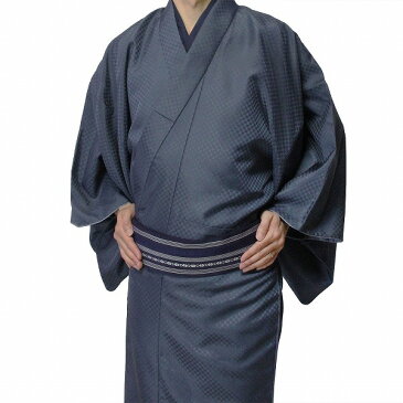 【レンタル】七五三 父 着物 レンタル パパ「Mサイズ」紺色 市松 御召風 (春秋冬用/男 メンズ 袷 紬) 簡単 ワンタッチ 結婚式 和服 (8068)