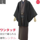 【レンタル】着物 レンタル「Lサイズ」茶色 ドット柄・黒・紬 簡単 着付け おしゃれ 柄物 (春秋冬用/男性用 メンズ 袷) 和服 和装 (8111)