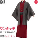 【レンタル】着物 レンタル 男 メンズ「XLサイズ」赤 モスグレー (春秋冬用/袷) 撮影 舞台 落語 衣装 七五三 父 (8298)
